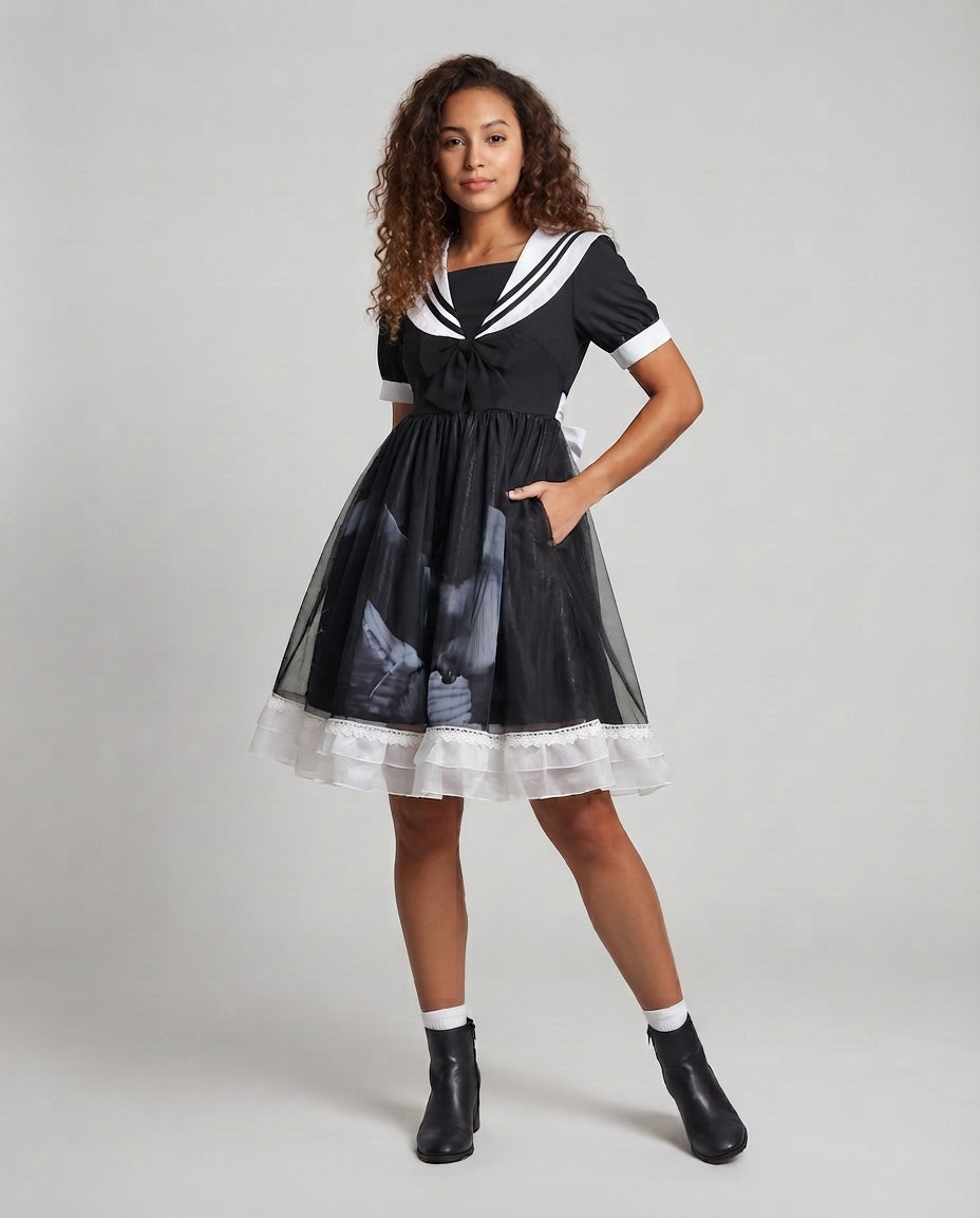 Damen Verspielt romantisches Kleid mit Schleifen und Rüschen Shop Nory