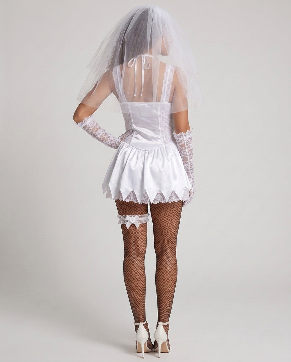 Damen Gruseliges Hochzeitskleid mit Spitzenakzenten und Schleier Shop Nory