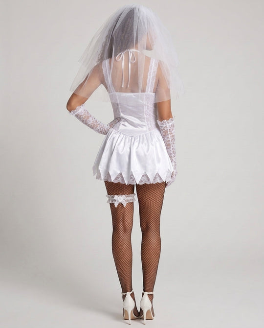 Damen Gruseliges Hochzeitskleid mit Spitzenakzenten und Schleier Shop Nory