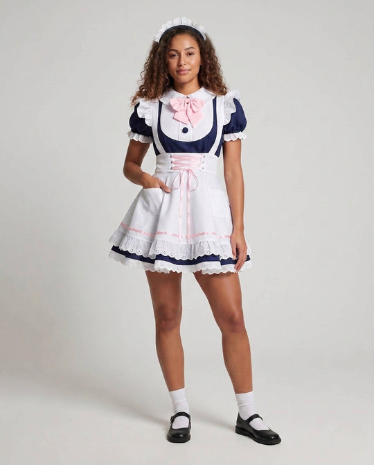 Damen Dienstmädchen-Kleid mit Spitzen- und Rüschenakzenten Shop Nory
