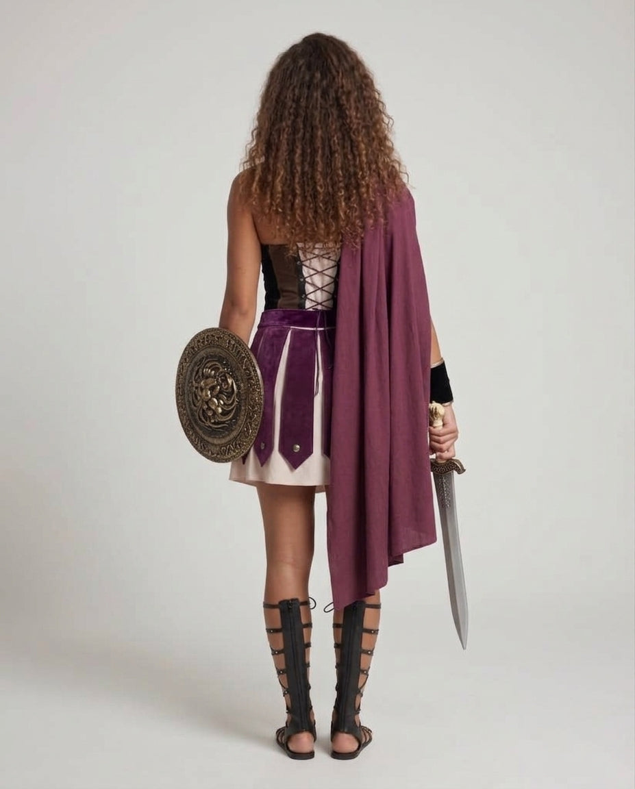 Damen Historisches Gladiatorenkostüm mit Umhang und Rüstungsdetails Shop Nory