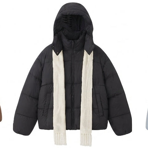 Damen kompakte gesteppte Jacke mit überlappendem Schal-Kragen und voluminösen Ärmeln
