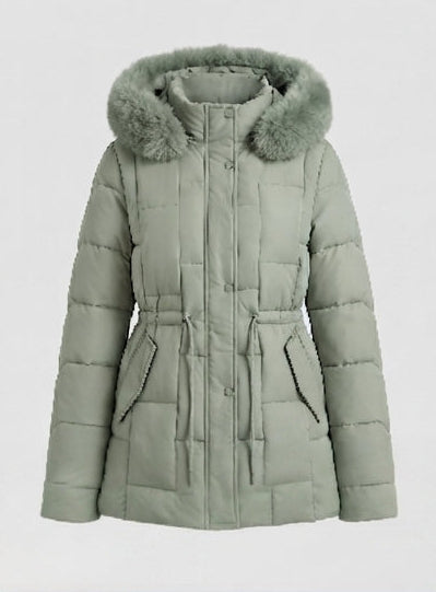 Damen Nano gepolsterter Parka mit abnehmbarem Kunstfellbesatz, verstellbarem Kordelzug in der Taille und thermischer Isolierungspolsterung