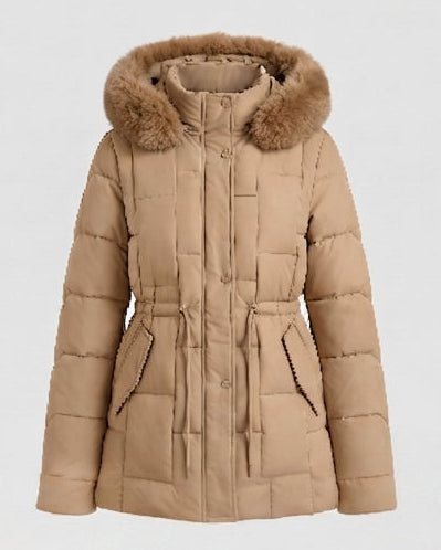 Damen Nano gepolsterter Parka mit abnehmbarem Kunstfellbesatz, verstellbarem Kordelzug in der Taille und thermischer Isolierungspolsterung