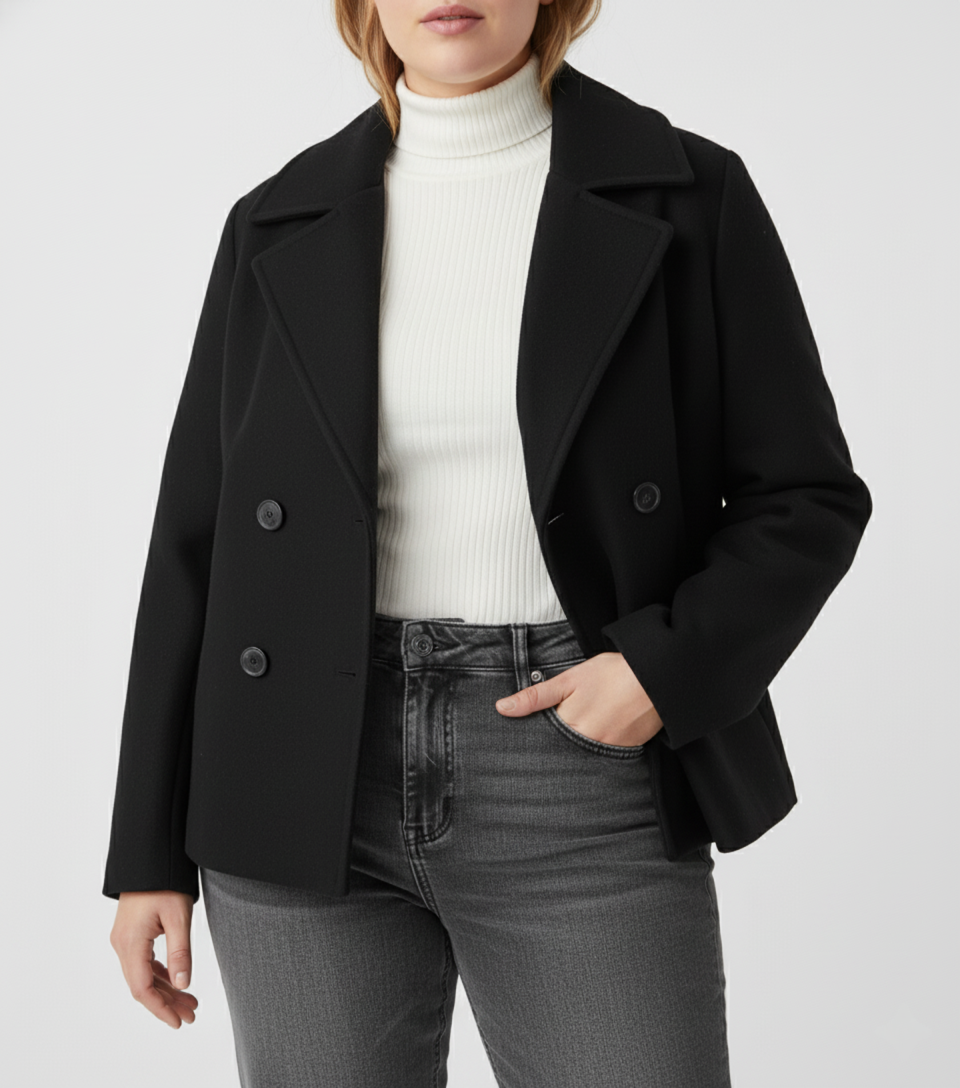 Kurzer Woll-Look Peacoat für Damen – Große Größen