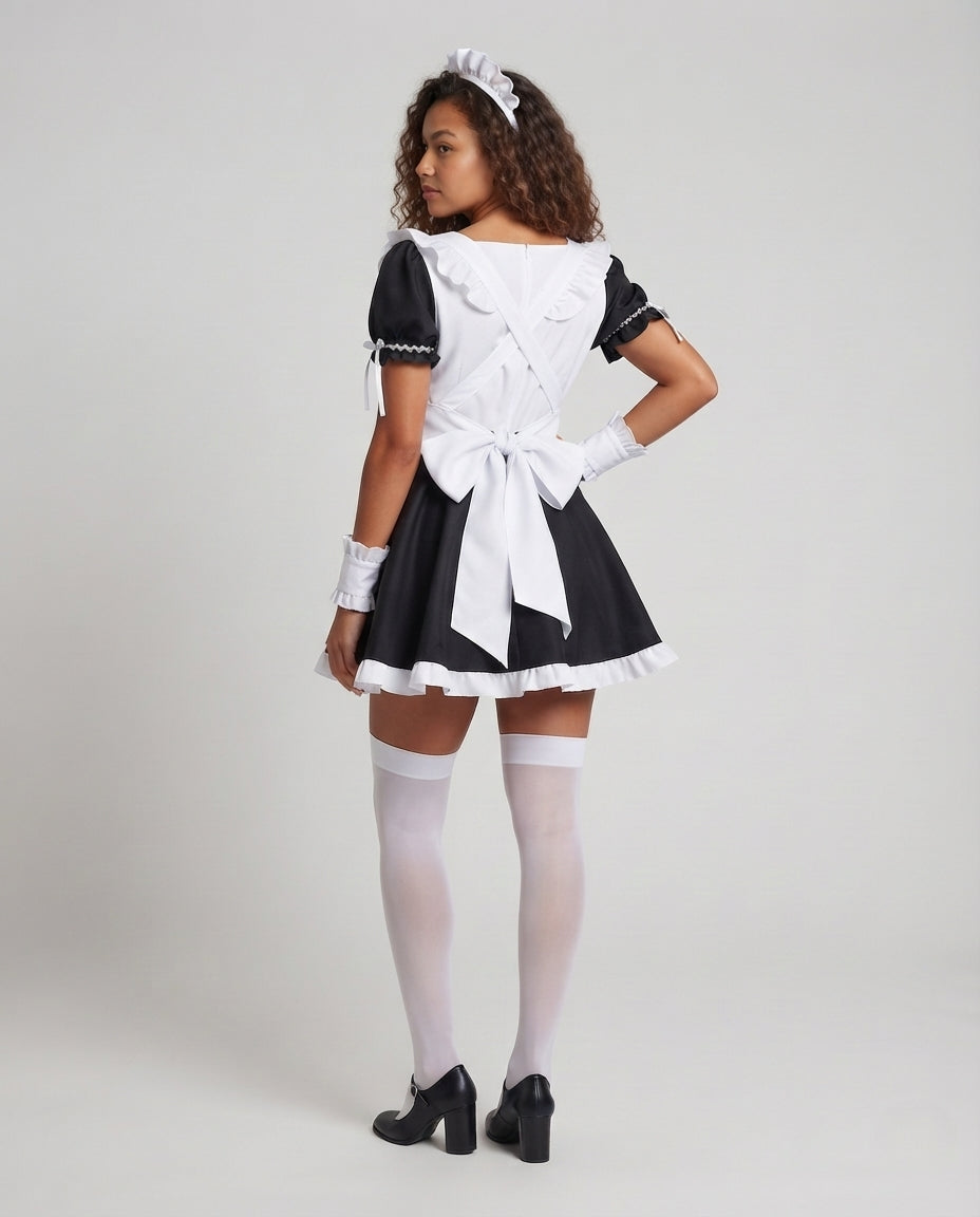 Damen verspieltes Dienstmädchen-Kostüm mit Rüschendetails und Satin-Schleife Shop Nory