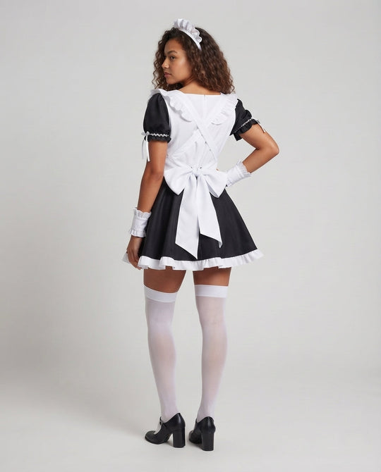 Damen verspieltes Dienstmädchen-Kostüm mit Rüschendetails und Satin-Schleife Shop Nory