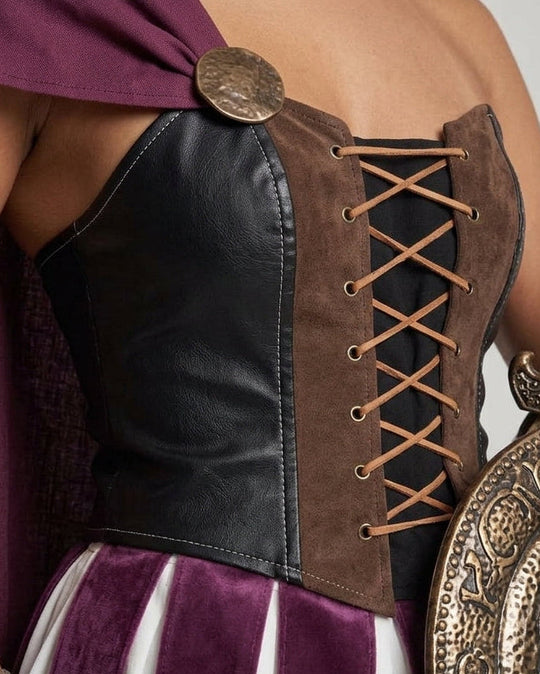 Damen Historisches Gladiatorenkostüm mit Umhang und Rüstungsdetails Shop Nory
