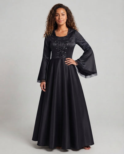 Damen Kapuzenkleid mit schwingendem Rock und Spitzenverzierungen Shop Nory