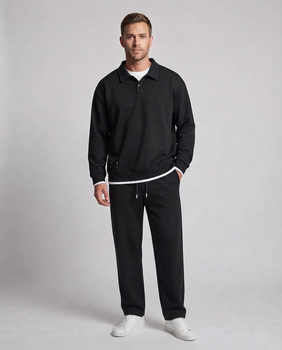 Unisex Oversize-Polo-Sweatshirt-Set mit weiterer Jogginghose