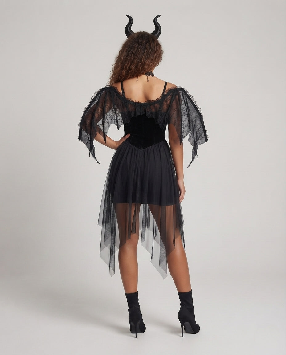Damen verführerisches Gothic Kleid mit transparenten Tüll-Röcken Shop Nory