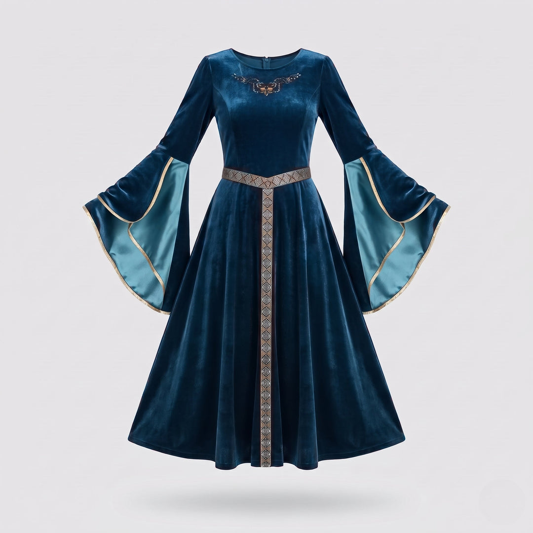 Elegantes Samtkleid für Frauen mit weitem Ärmel und dekorativem Gürtel Shop Nory