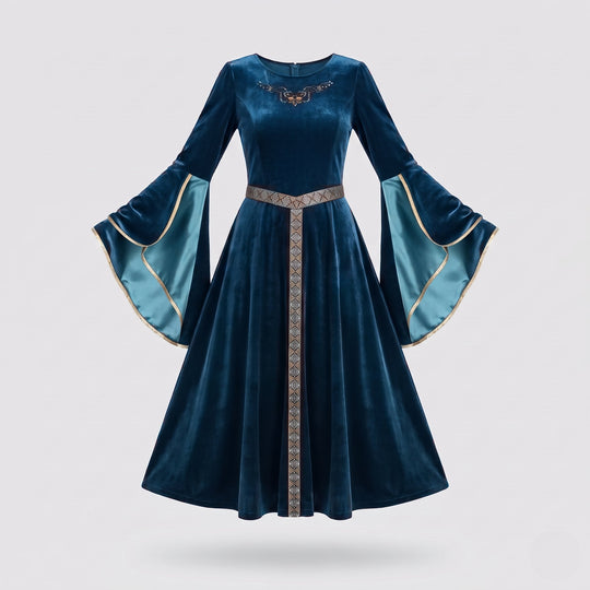 Elegantes Samtkleid für Frauen mit weitem Ärmel und dekorativem Gürtel Shop Nory