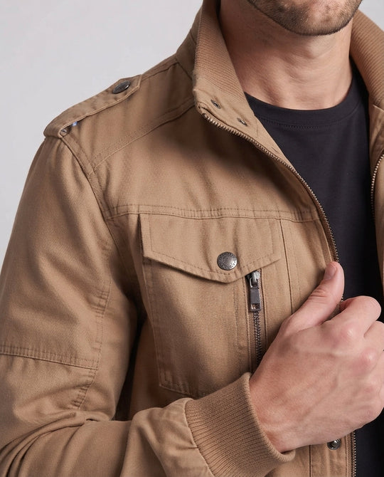 Herren Canvas Feldjacke im Militärlook mit Stehkragen, Schulterklappen und Brustklapptaschen Shop nory