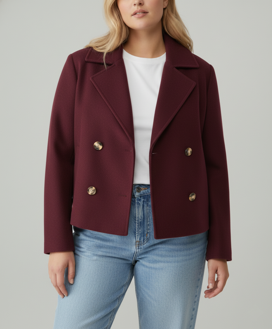 Kurzer Woll-Look Peacoat für Damen – Große Größen