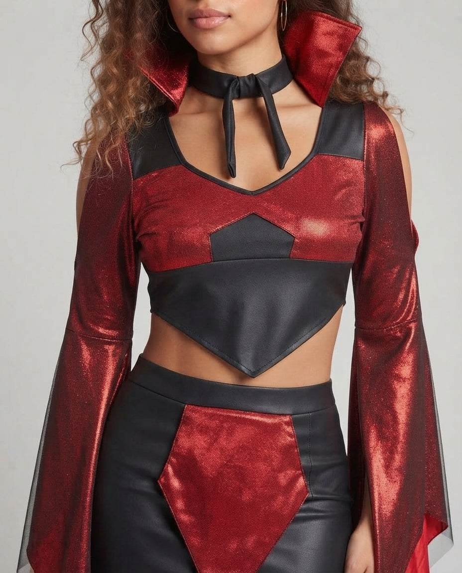 Damen Teufels Kostüm mit voluminösen Ärmeln und schillerndem Tüllrock Shop Nory