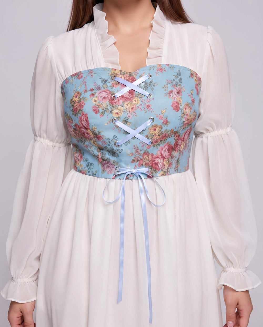 Frauen romantisches Maxikleid mit Rüschen und floralem Muster Shop Nory