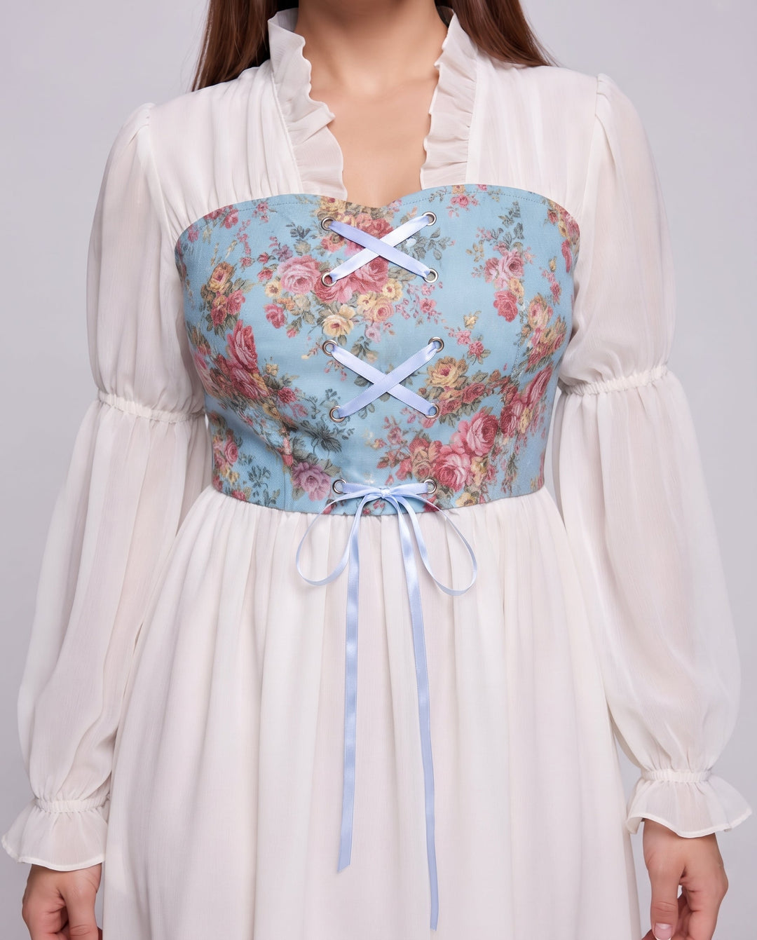 Frauen romantisches Maxikleid mit Rüschen und floralem Muster Shop Nory
