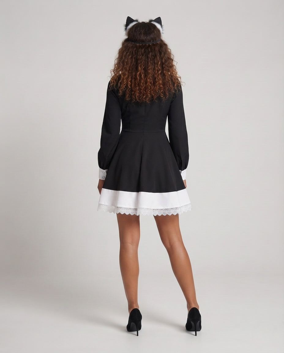 Damen Spitzen-Kleid mit Rüschen und Kreuzdetails Shop Nory