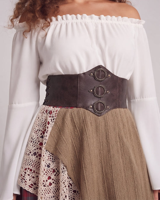Damen romantisches Maxikleid mit weiten Ärmeln und Taillen-Corsage Shop Nory