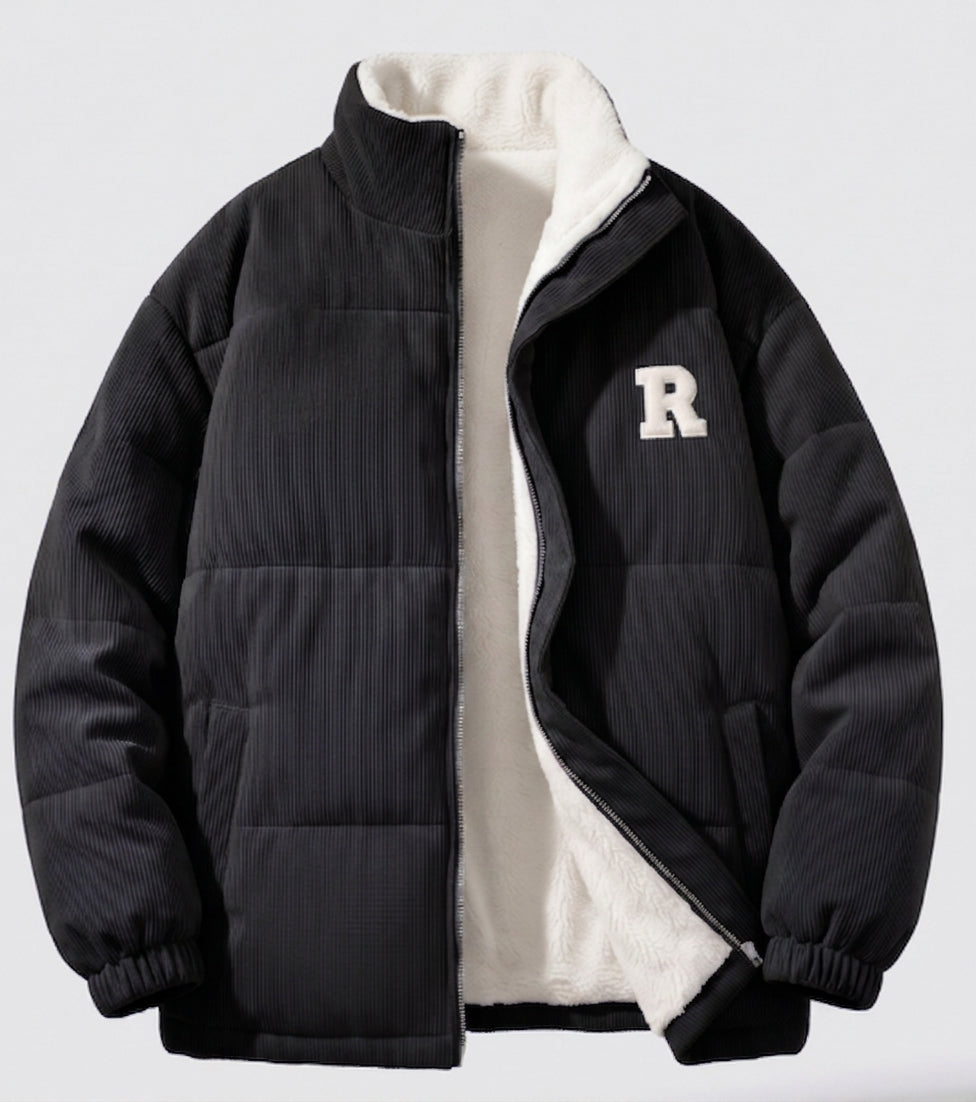 Damen gesteppte Cordjacke mit Teddyfutter, Stehkragen und oversized Passform