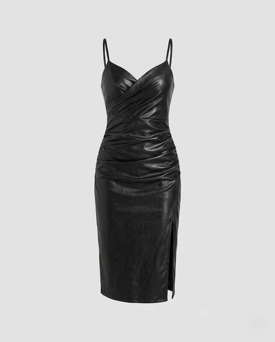Damen figurbetontes Lederkleid mit Schlitz