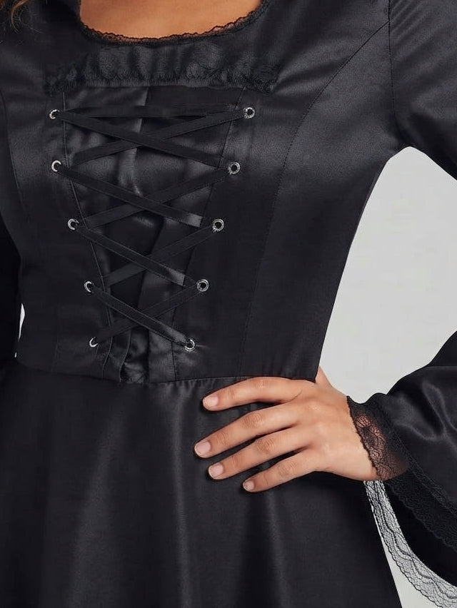 Damen Kapuzenkleid mit schwingendem Rock und Spitzenverzierungen Shop Nory