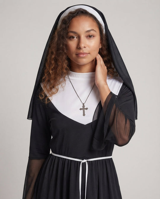 Damen Nonnenkostüm mit transparenten Ärmel-Puffdetail Shop Nory