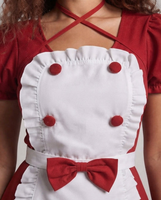 Damen Verspieltes Dienstmädchen-Kleid mit Rüschen und Satin-Schürze Shop Nory