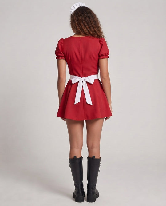 Damen Verspieltes Dienstmädchen-Kleid mit Rüschen und Satin-Schürze Shop Nory