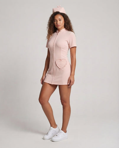 Damen sexy Krankenschwester Kostüm mit Reißverschluss und Haube Shop Nory