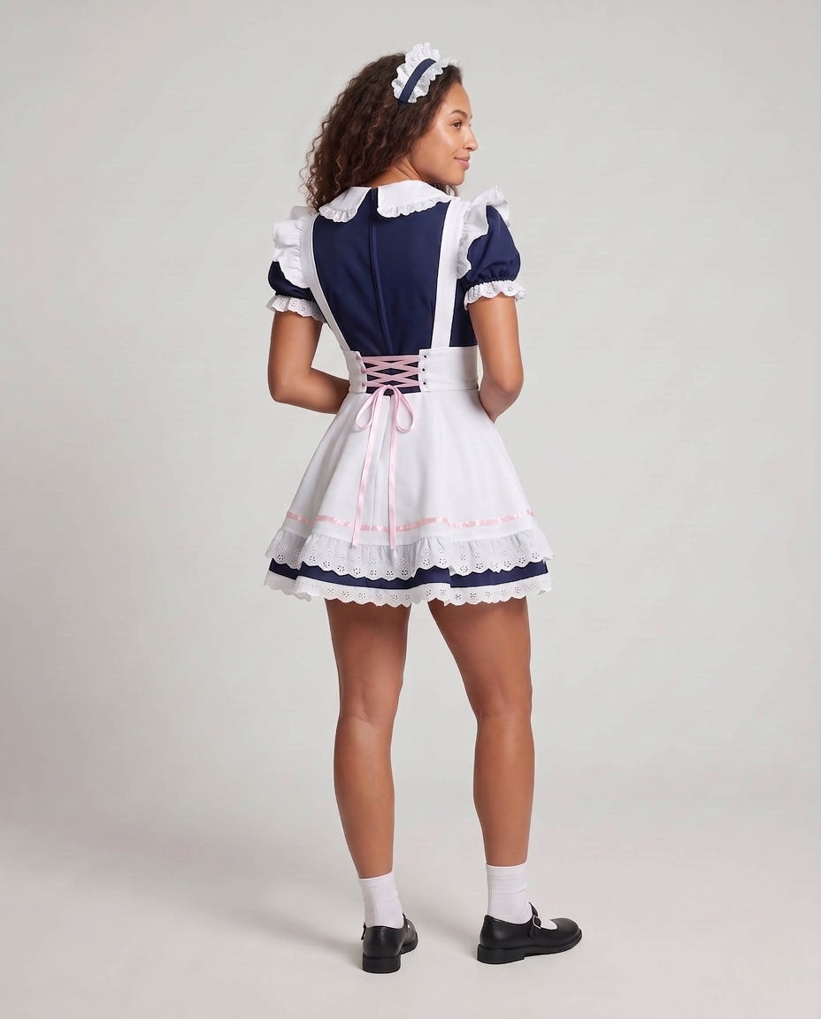 Damen Dienstmädchen-Kleid mit Spitzen- und Rüschenakzenten Shop Nory