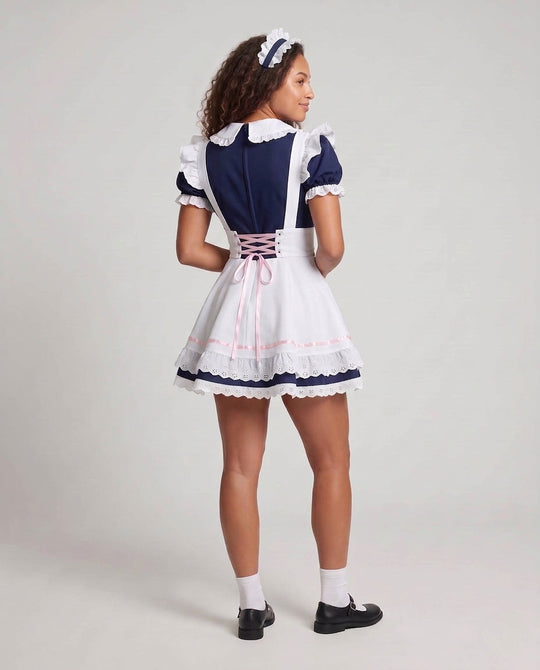 Damen Dienstmädchen-Kleid mit Spitzen- und Rüschenakzenten Shop Nory