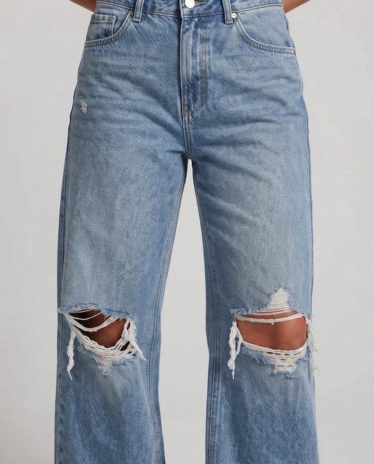 Damen High-Waisted Baggy Jeans im Destroyed Look mit weitem Bein Shop nory
