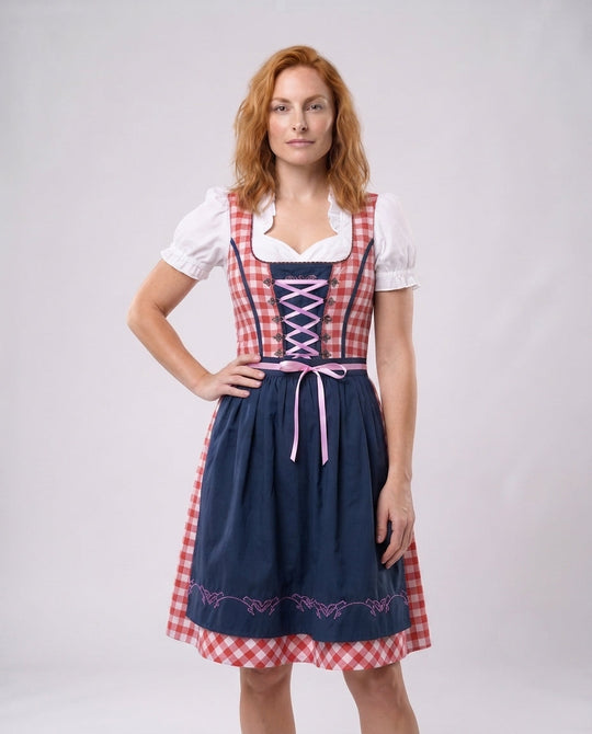 Frauen traditionelles Kleid mit kariertem Oberteil und eleganten Rüschendetails Shop Nory