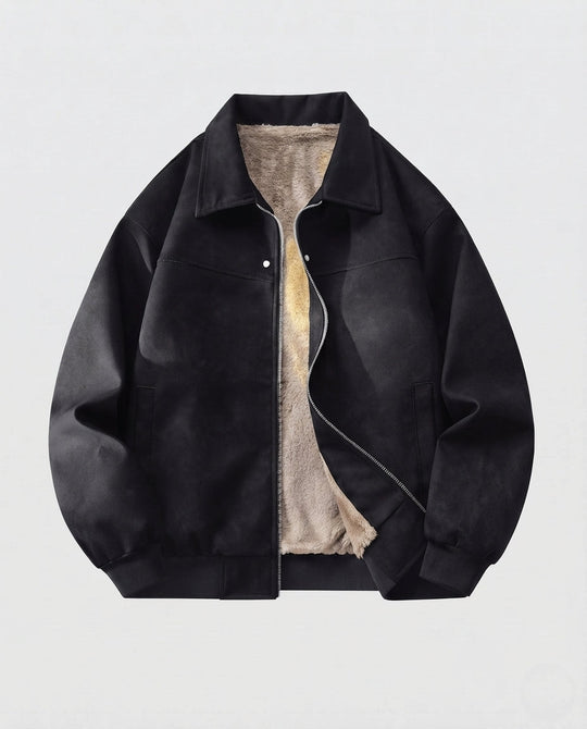 Herren gepolsterte Wildleder-Optik Bomberjacke mit Teddy-Futter & Hemdkragen Shop nory