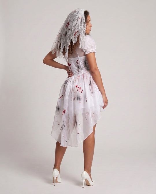 Damen Gruselige Geisterbraut mit transparentem Schleier und blutigen Akzenten Shop Nory