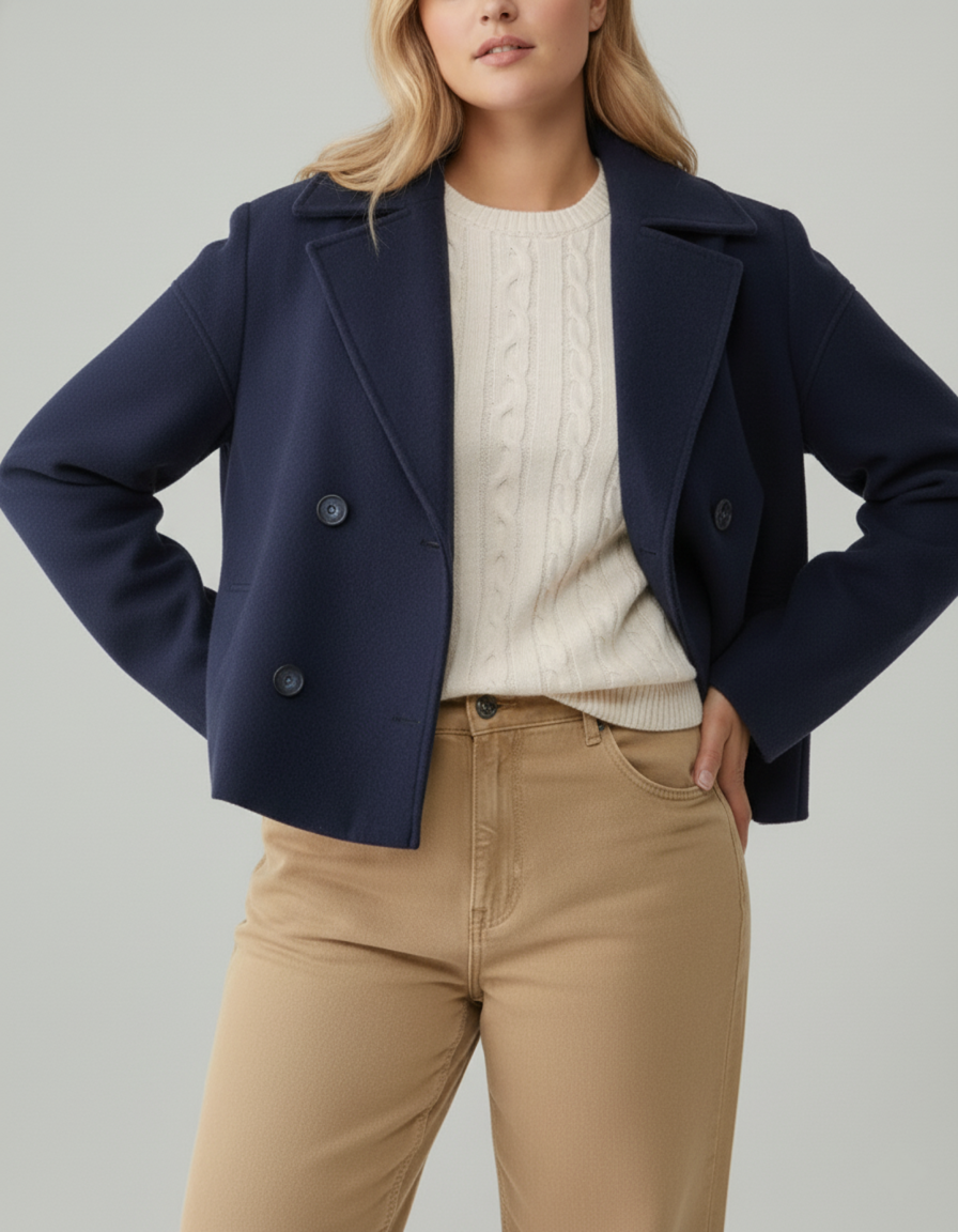 Kurzer Woll-Look Peacoat für Damen – Große Größen