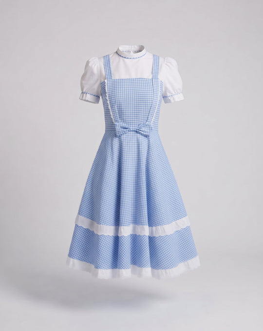 Damen nostalgisches kariertes Kleid mit Rüschendetails und passenden Accessoires Shop Nory