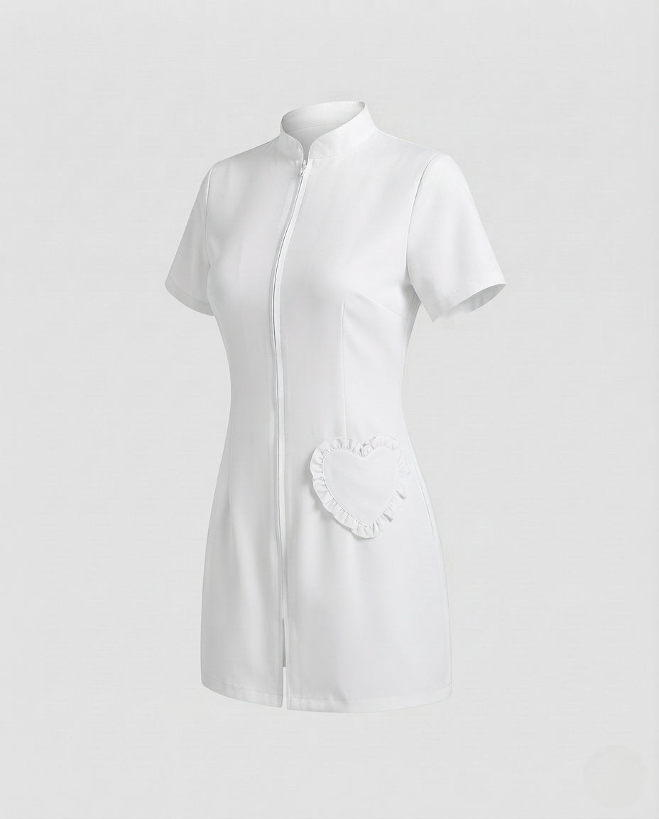Damen sexy Krankenschwester Kostüm mit Reißverschluss und Haube Shop Nory