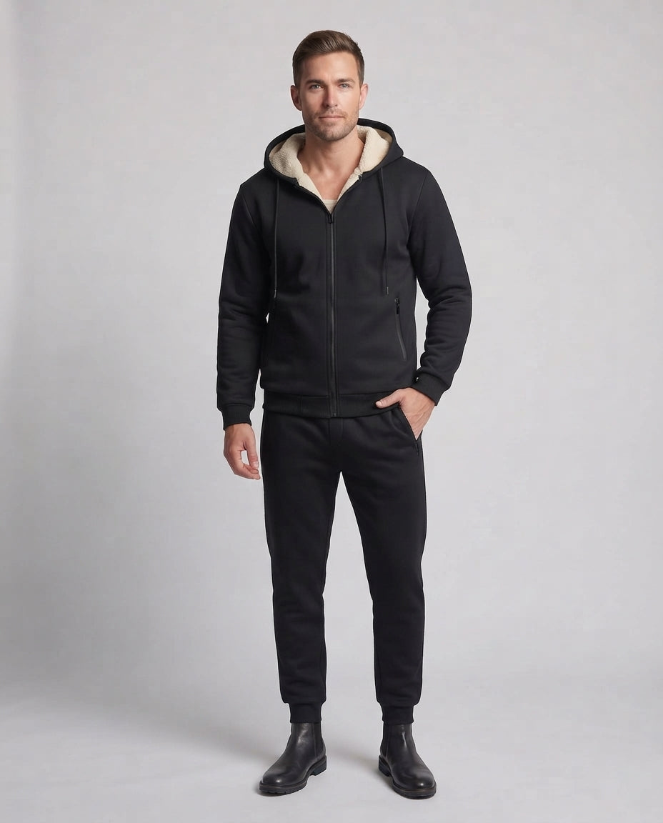 Herren Zweiteiliges Teddygefüttertes Freizeit-Trainingsset mit Kapuzenzipjacke & tapered Jogginghose