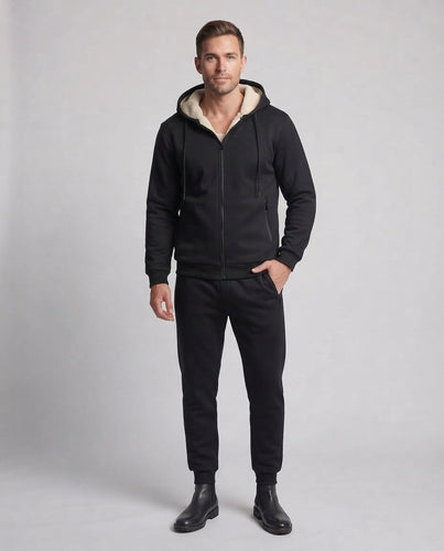 Herren Zweiteiliges Teddygefüttertes Freizeit-Trainingsset mit Kapuzenzipjacke & tapered Jogginghose