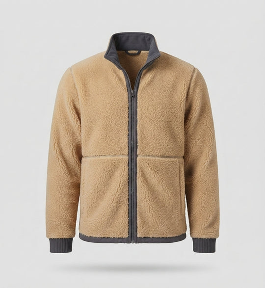 Herren Thermo-Fleece-Jacke mit Sherpa-Futter, hohem Stehkragen und verdeckten Reißverschlusstaschen
