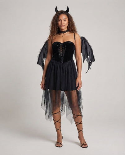 Damen verführerisches Gothic Kleid mit transparenten Tüll-Röcken Shop Nory