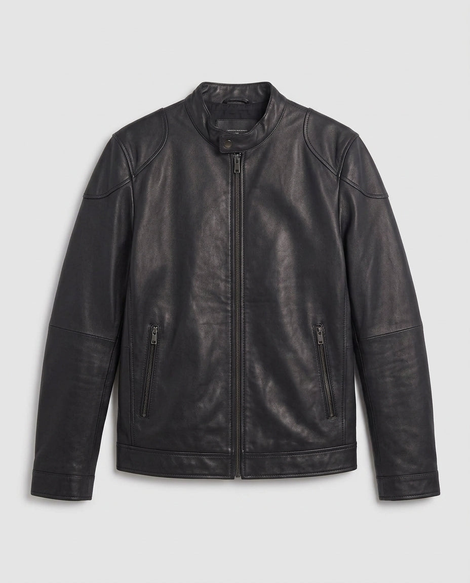 Herren maßgeschneiderte Kunstlederjacke im Biker Blouson Stil mit Stehkragen und Reißverschluss Shop nory