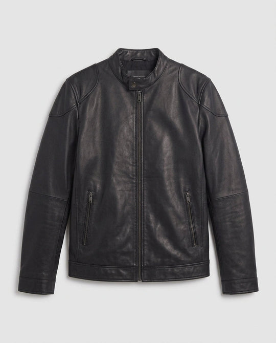 Herren maßgeschneiderte Kunstlederjacke im Biker Blouson Stil mit Stehkragen und Reißverschluss Shop nory