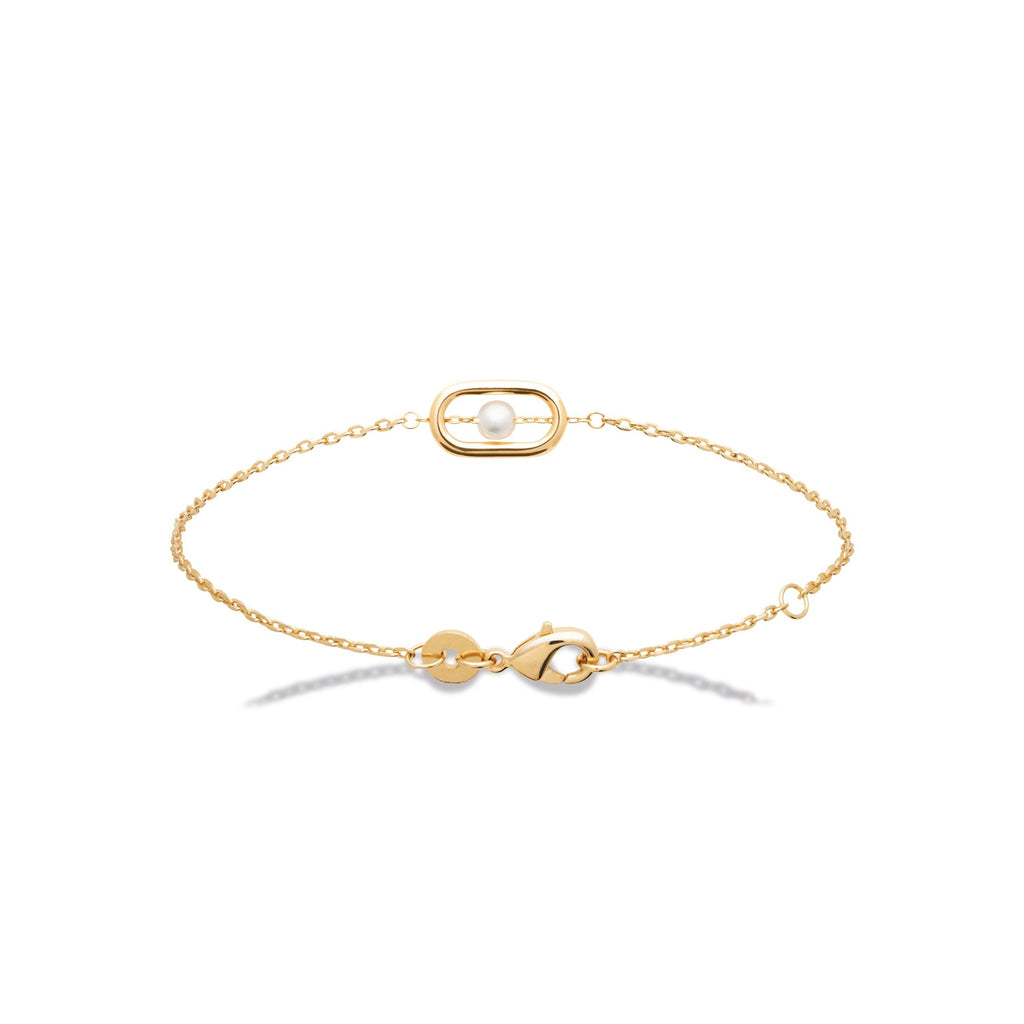 Geometric bracelet with white pearl - Gold-plated | Shop Nory