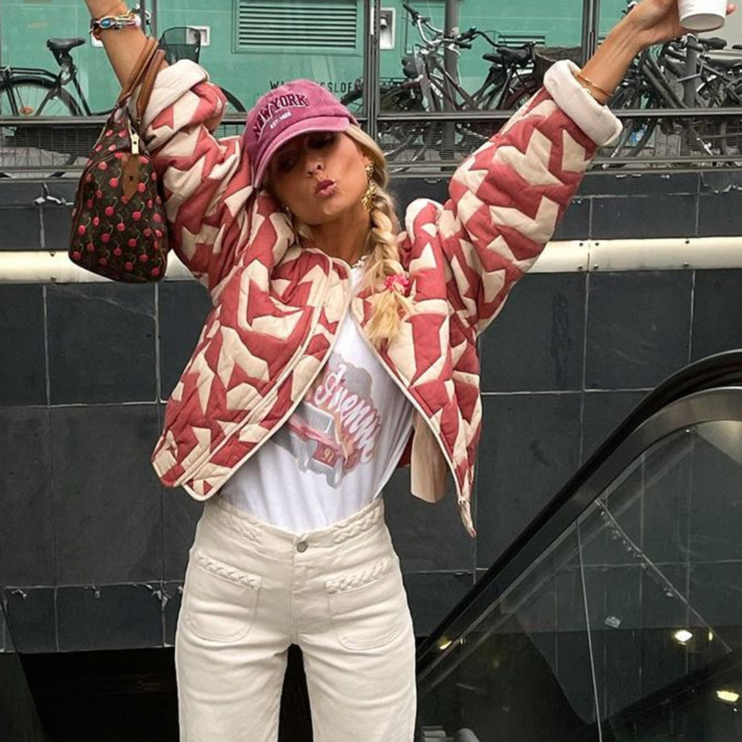 Blumenmusterjacke mit Warmer Fütterung für Damen