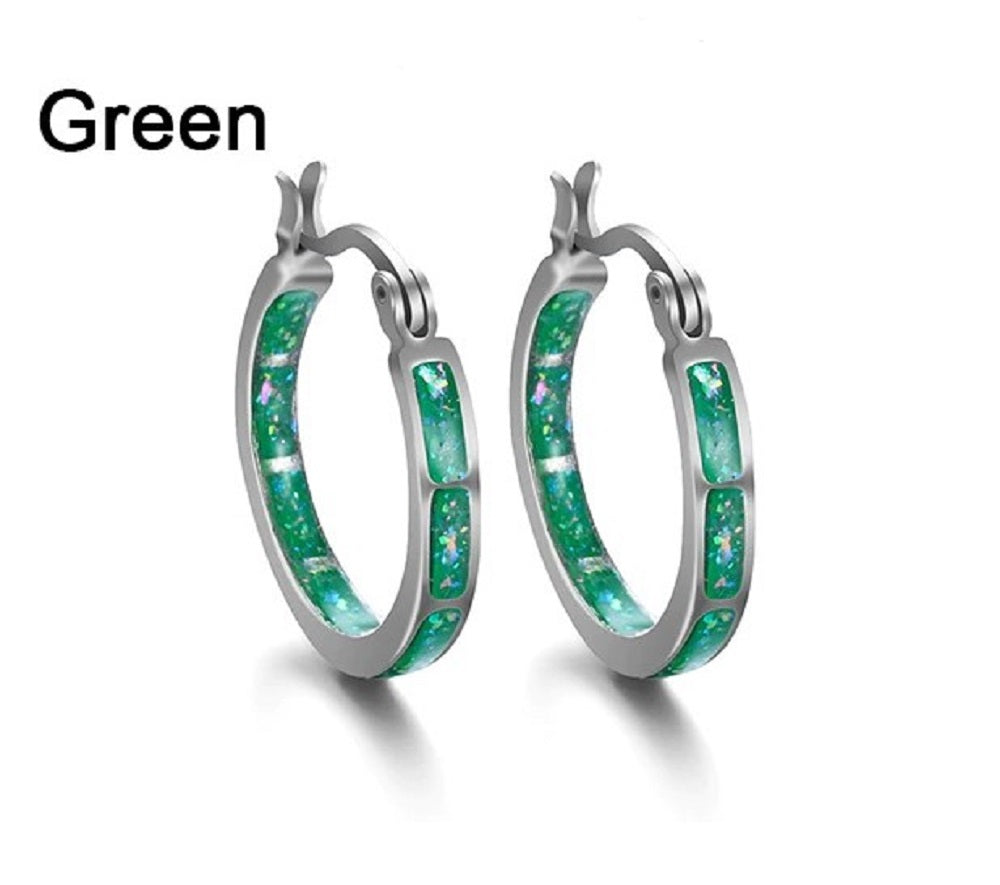 Damen Weiße Blaue Mehrfarbige Chakra Edelstahl Creolen | Shop Nory