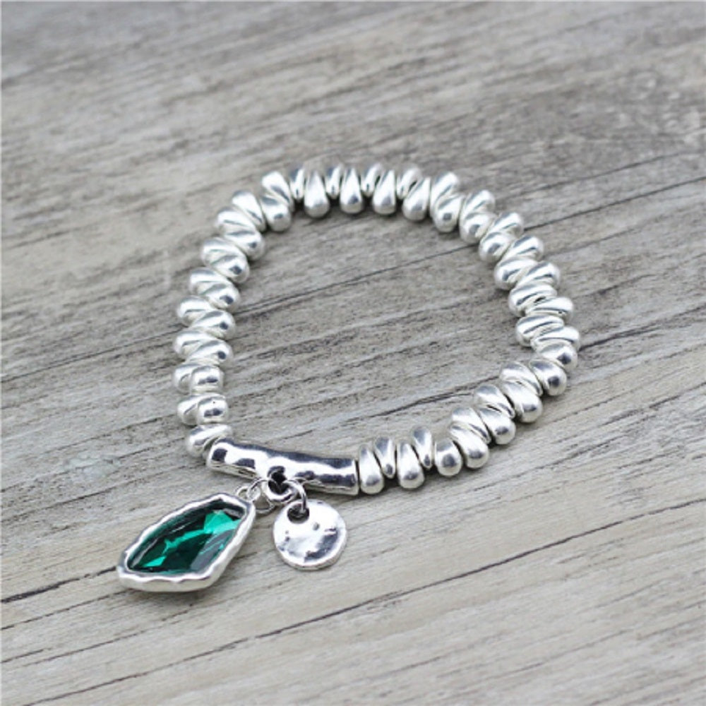 Silberne Kiesel Erweiterbare Kristall Charm Armbänder | Shop Nory